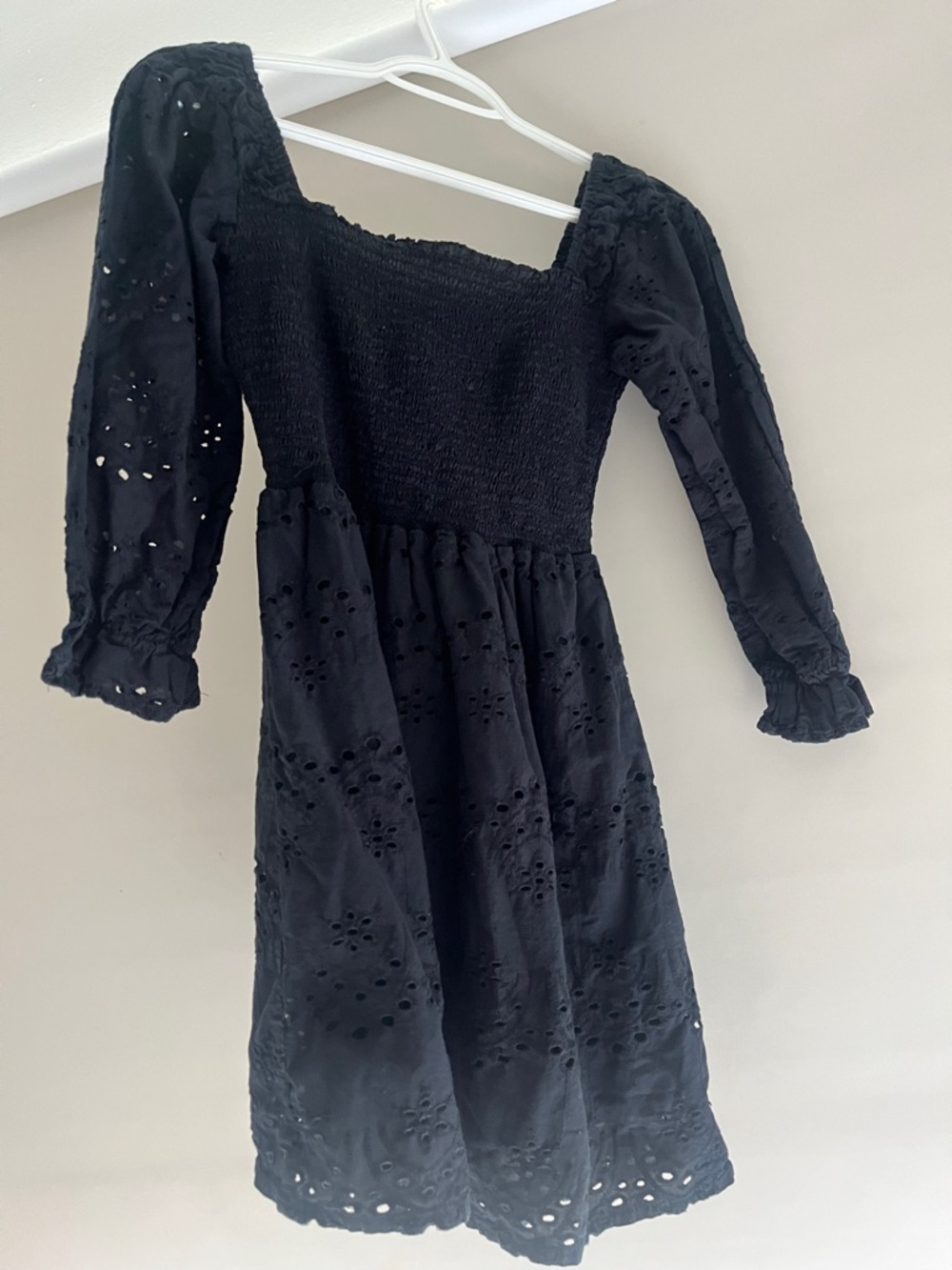 Rebellion Black Eyelet Smocked Square-Neck Midi Dress